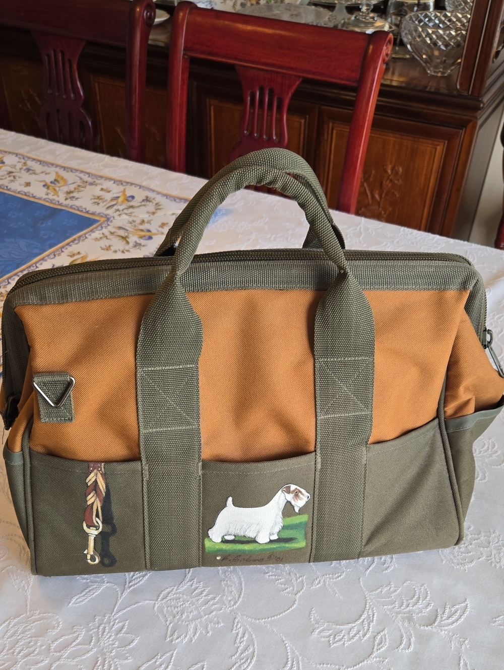 Hand Painted Signed Canvas Zip Top Bag Terrier Dog 🐕 Art Travel Bag 11x16.5x9
